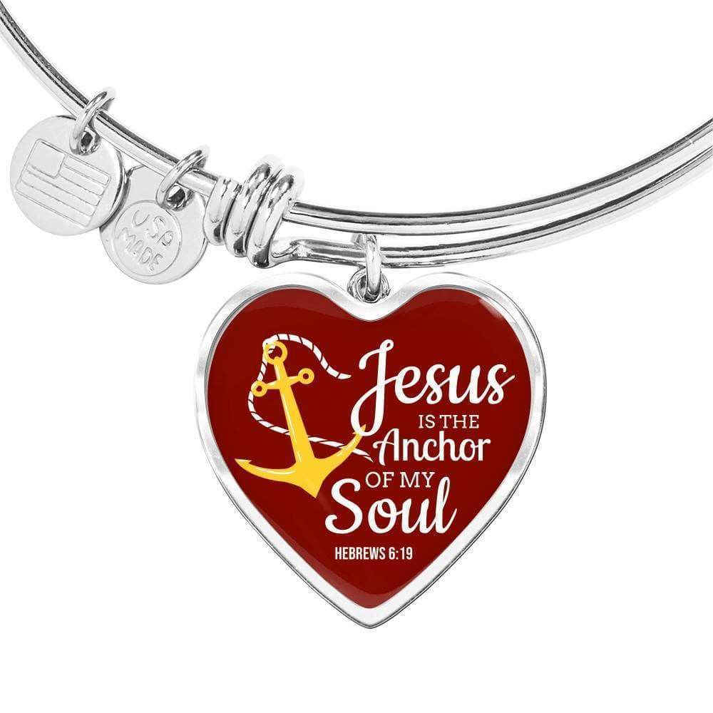 Jesus Is Anchor To My Soul Hebrews Stainless Steel or 18k Gold Heart Bangle Bra
